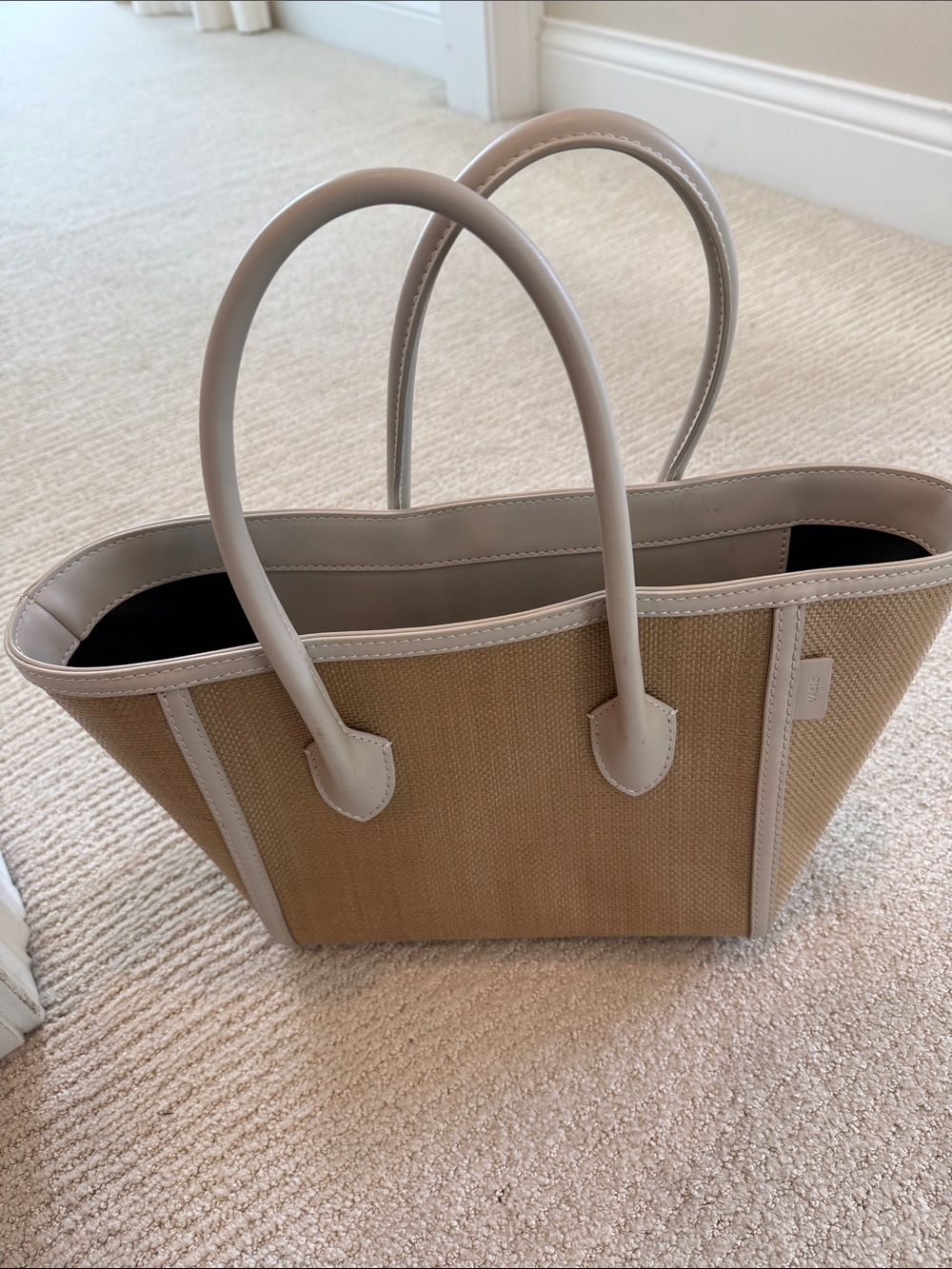 Vasic Beige Canvas Tote Bag with Cream Trim